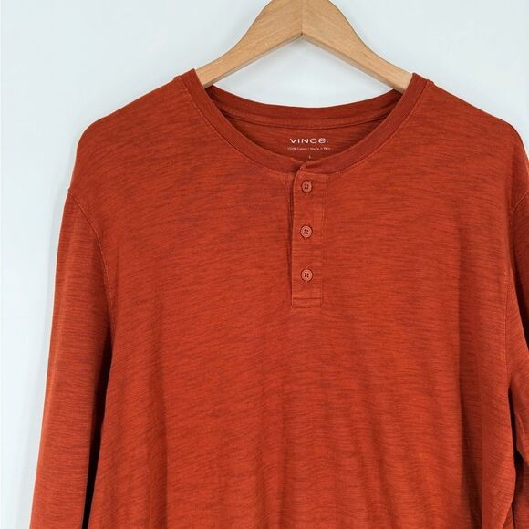 Vince Men's Long Sleeve Slub Henley in Orange | Size Large - Picture 4 of 5
